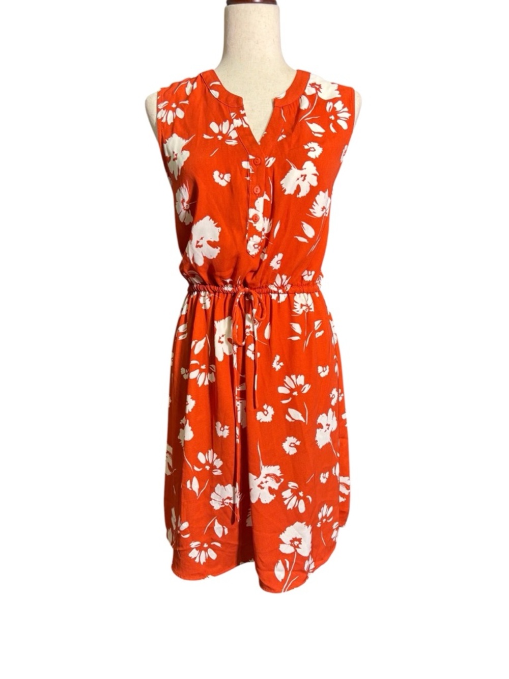 NWT 41 Hawthorn Red Orange Floral Sleeveless Dress Tie Waist Knee Length Size XL
